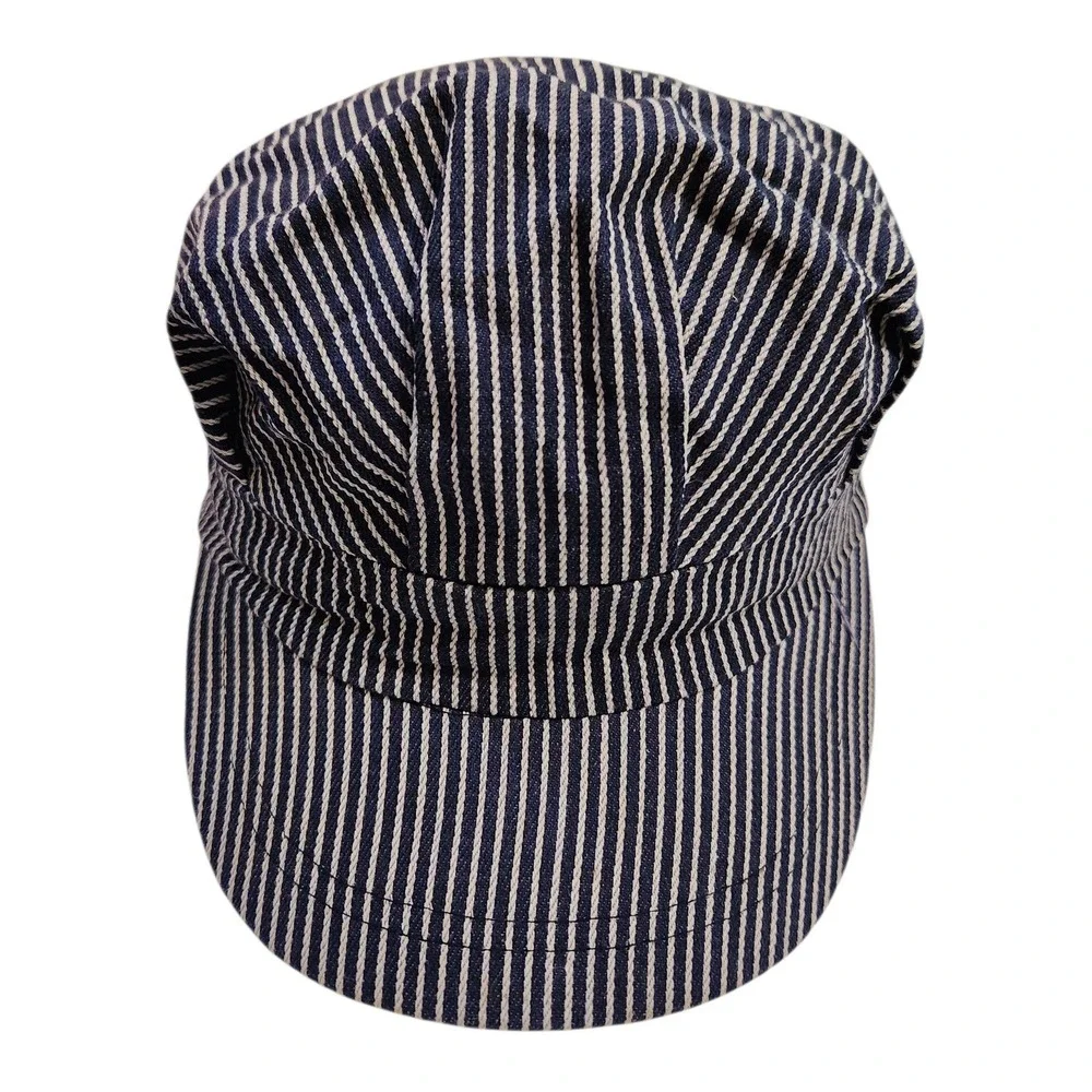 Kids Railroad Conductor Engineer Hat Cap‎ Blue White Stripes Snapback
